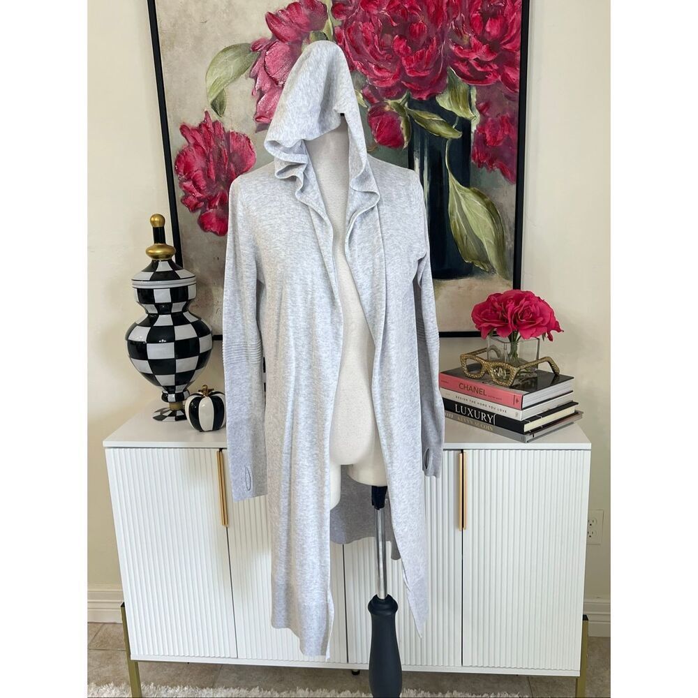 Athleta Women's Enlighten Hooded Open Front Long Duster Cardigan Gray Size Small